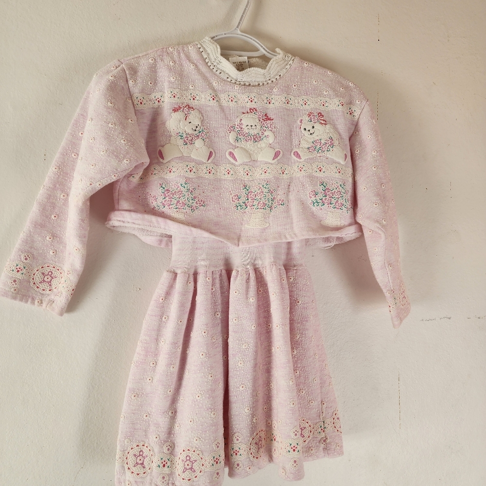 90s Vintage Girls Pink Teddy Bear Dress Spumoni By Rose Cage Medium